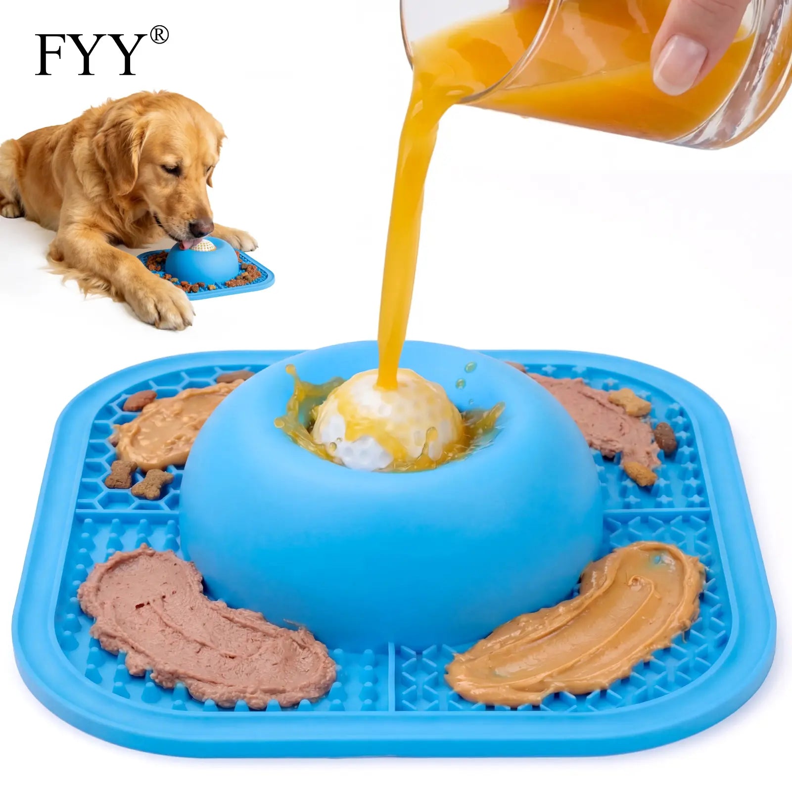 Slow Feeder Dog Bowl, Silicone Pet Feeder Bowl & Dog Bowl Platter, Non-Slip Lick Mat for Dogs, Puppies and Cats, Interactive Anti-Gulp Feeding Bowl for Wet Food, Treats, Yogurt and Peanut Butter