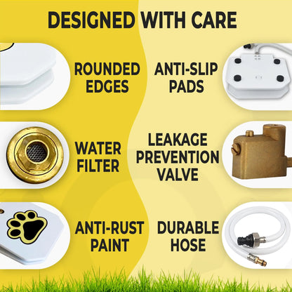 Outdoor Dog Water Fountain Step on - Upgrade Large Dog Sprinkler Drinking Water Dispenser Dog Paw Waterer Activated with Stainless Steel Hose Provides Fresh Water, Sturdy, Easy to Use