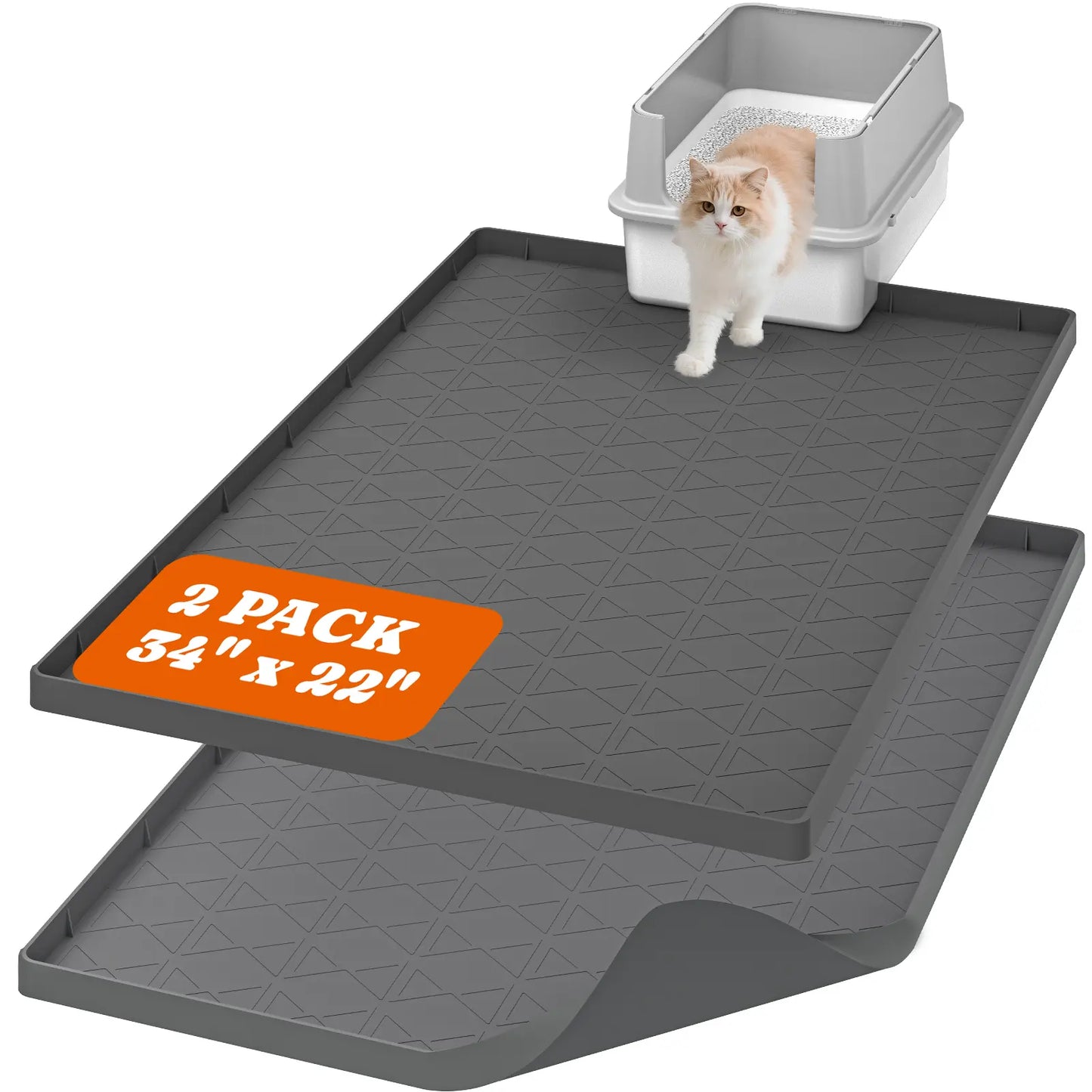 Pawtners Extra Large Cat Litter Mat(2Pack), Silicone Litter Box Mat for Floor, Waterproof & Non-Slip, Easy to Clean, Cat Litter Trapping Mat & Kitty Litter Catcher for Scatter Control